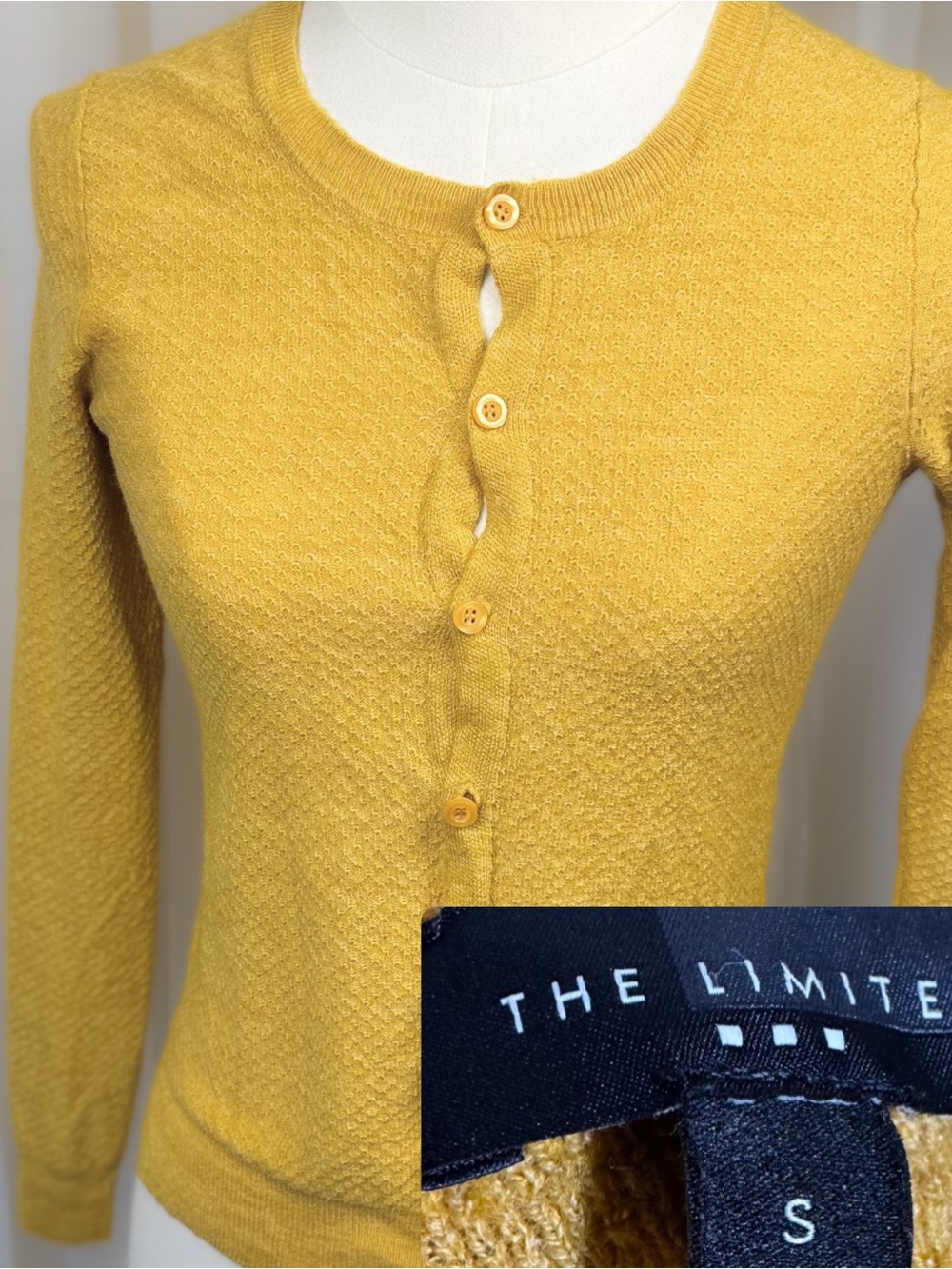 The Limited Yellow Textured Knit Wool Button Cardigan | old money vibes | EUC